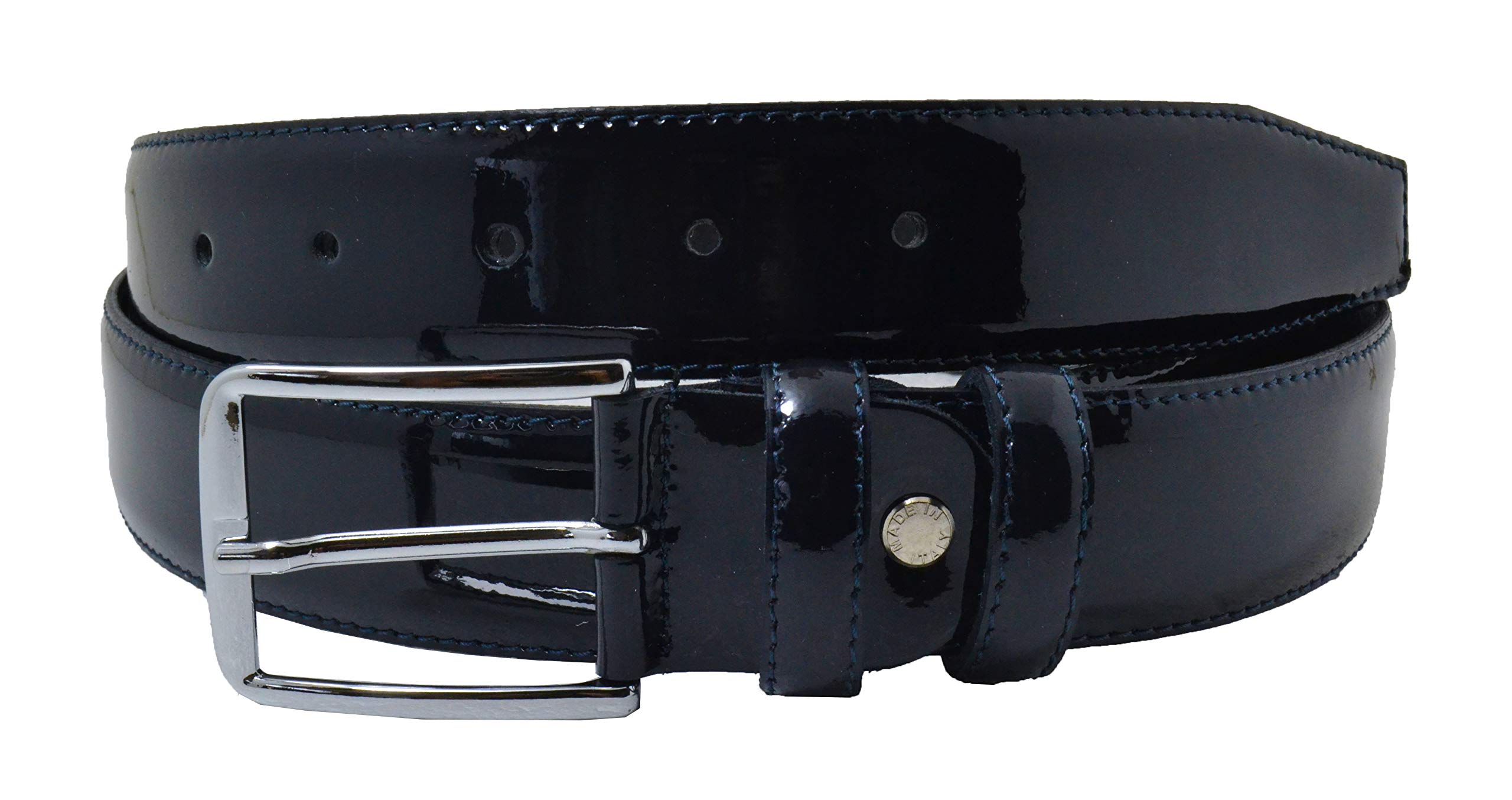 CM Conte Massimo Men's Women's Genuine Leather Patent Glossy Belt - Handmade Adjustable 3.5cm Wide Black