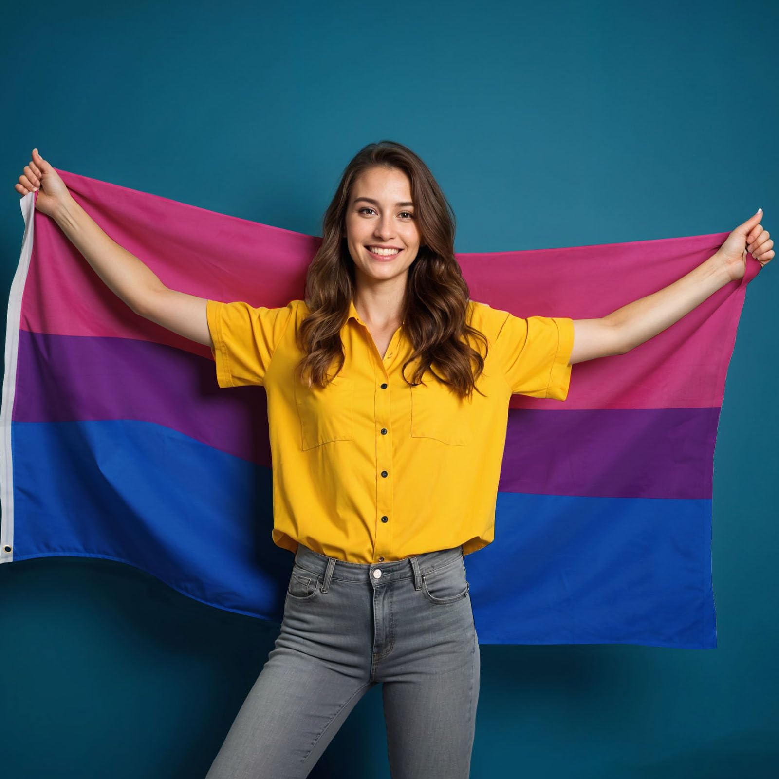 PHENO FLAGS Flaga Bi Pride - Biseksualizm flaga z mosiężnymi oczkami - 90 x 150 cm - odporne na warunki atmosferyczne flagi na maszt - 100% poliester