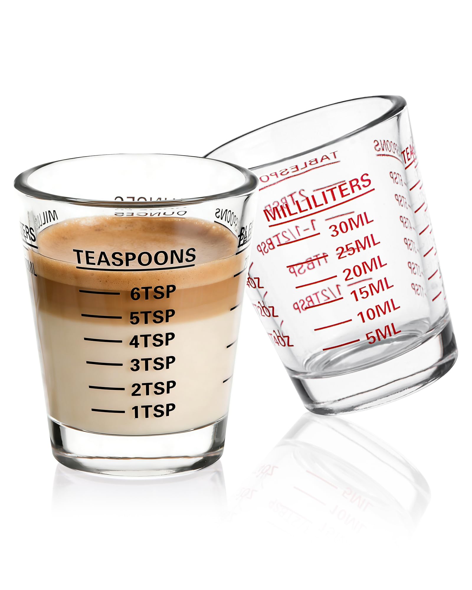 Shot Glass Measuring Cup Set, 2 Pack Espresso Shot Glasses (RED&amp;Black)