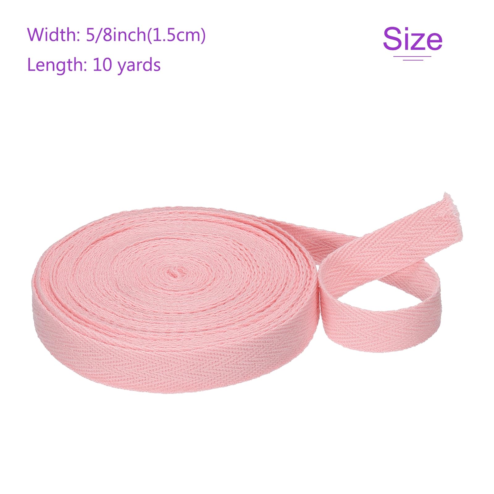DMiotech 5/8"(1.5cm) 10 Yards Cotton Twill Tape Cotton Ribbons Bias Binding Tape Herringbone Tape Ribbons Light Pink for DIY Crafts Clothes - Image 3