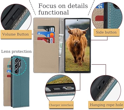 Miniatura 3 de Havaya Funda tipo cartera para Samsung Galaxy S23 Ultra de piel auténtica, para Samsung Galaxy S23 Ultra, funda tipo cartera con tarjetero para