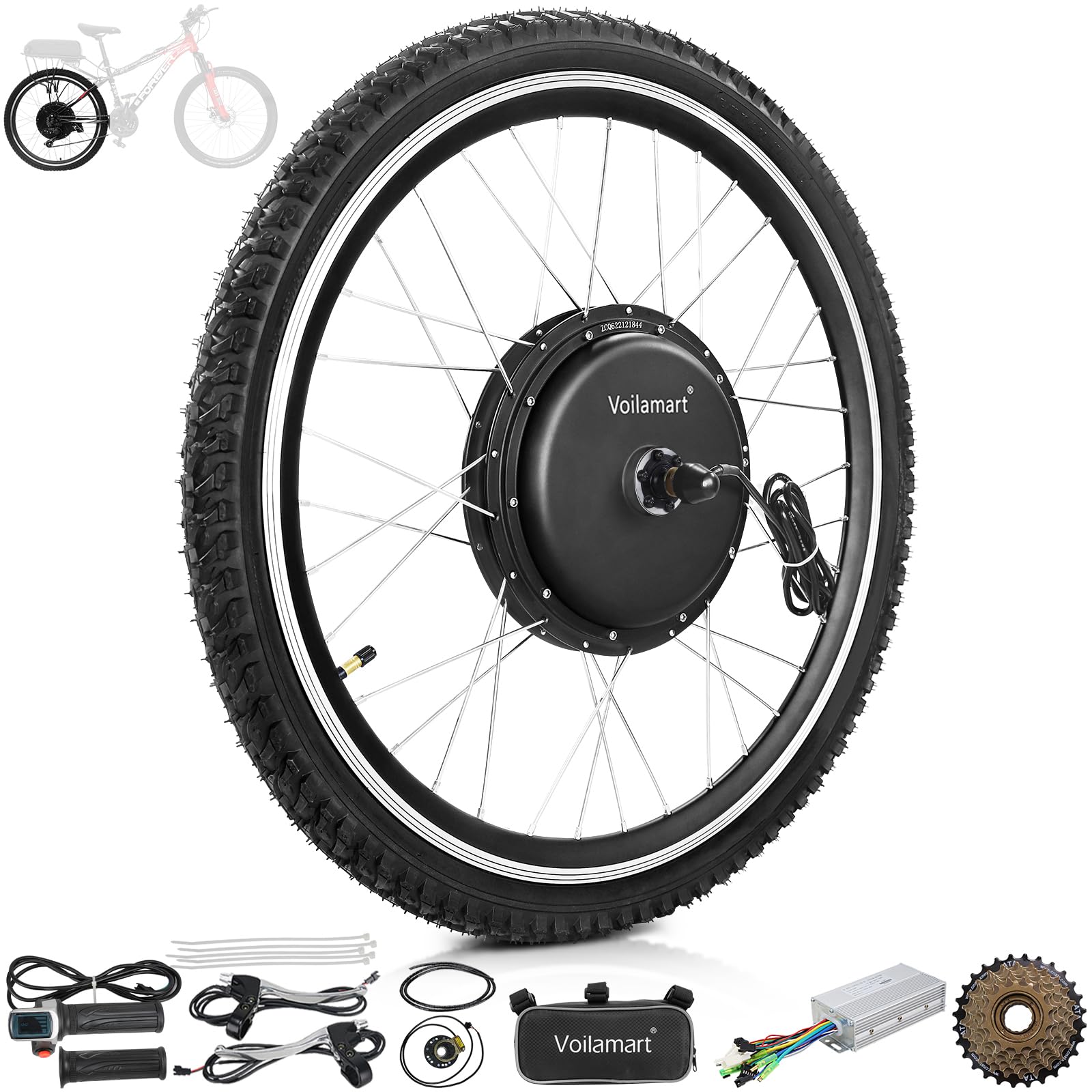 Voilamart Electric Bicycle Conversion Kit 48V 1000W Ebike 26" 135mm Rear Hub Motor Wheel Kit E-Bike Conversion Kit for Turn Pedal Bike into Ebike