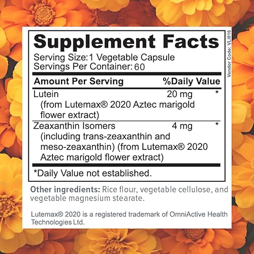 Miniatura 2 de Focus Luteína para ojos con meso-zeaxantina, suplemento vitamínico para los ojos, 120 unidades, suministro para 120 días, soporte diario de visión
