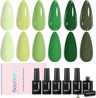 Beetles Green Gel Polish Set - Green Picnic Pastel Gel Nail Polish Set 6 Colors, Soak Off UV LED Lamp Spring Nails Art, Long-Lasting Manicure Salon DIY Home