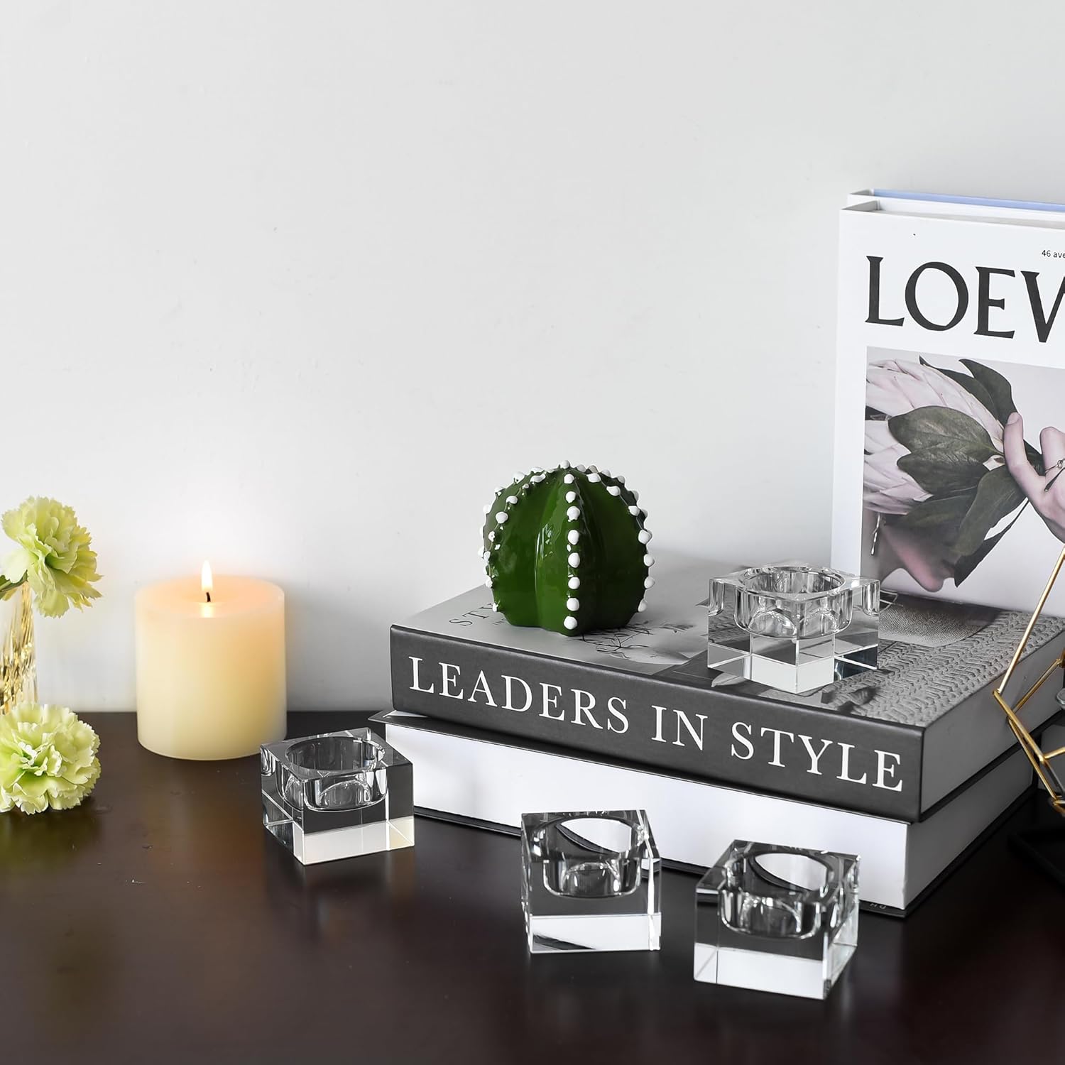 Home Crystal Tealight Candle Holders Pack of 4, 1.5 Inches Height, Heavy Solid Square Hand Cut Tealight Holders Sets, Centerpiece for Home Decor(Clear) - Image 3