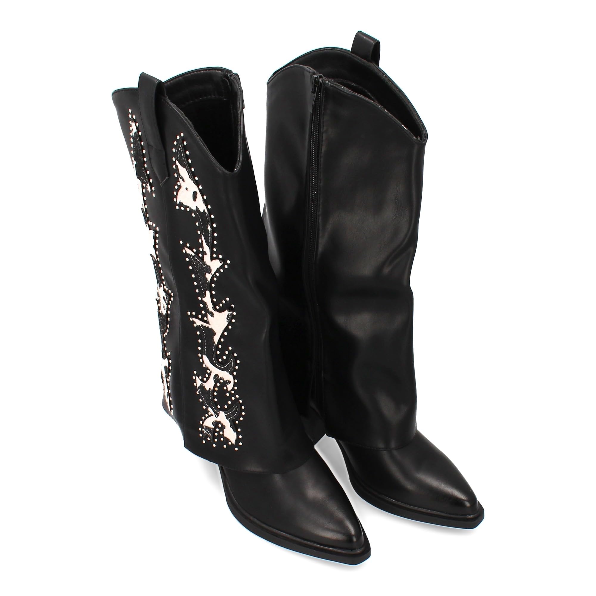 Bota Cowboy para Mujer con Estampados de Animal Print y Tachuelas Diseno Llamativo y Elegante. Ideal Otono Invierno.