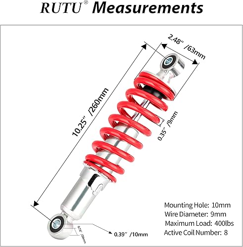 Miniatura 2 de RUTU Amortiguador trasero de 10.25 pulgadas, 10.236 in, amortiguador monochoque, reemplazo universal para bicicleta Pit Bike SDG SSR Pitster Lifan