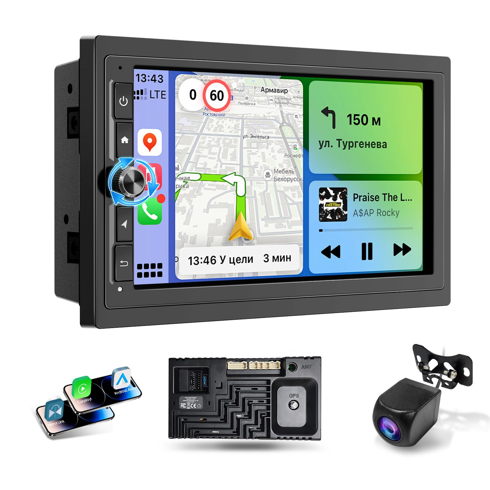 Haudio Radio Coche 2 DIN con Carplay y Android Auto Inalámbrico - Pantalla Táctil de 7 Pulgadas, Bluetooth, Mirror Link, Navegación GPS, Control por Voz, Cámara de Respaldo, FM/Am/AUX