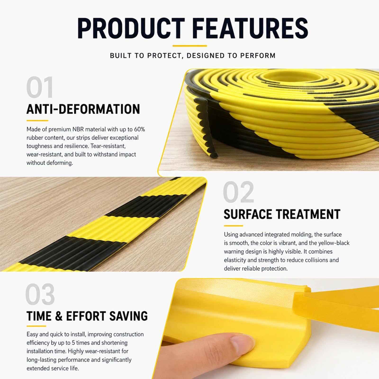 Protector Esquinas Pared 5M, Protector De Esquina De Pared De Goma NBR Autoadhesivo, Parachoques De Seguridad Amarillo Negro para Estanterías, Paredes, Muebles(W20xH1cm/W8xH0.4in)