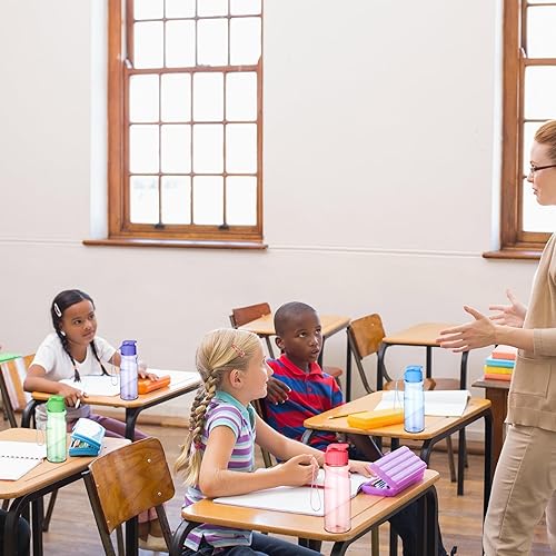 Miniatura 4 de 24 botellas de agua de plástico para niños, botellas de agua reutilizables de 17 onzas a prueba de fugas, con tapa abatible, con correa de asa