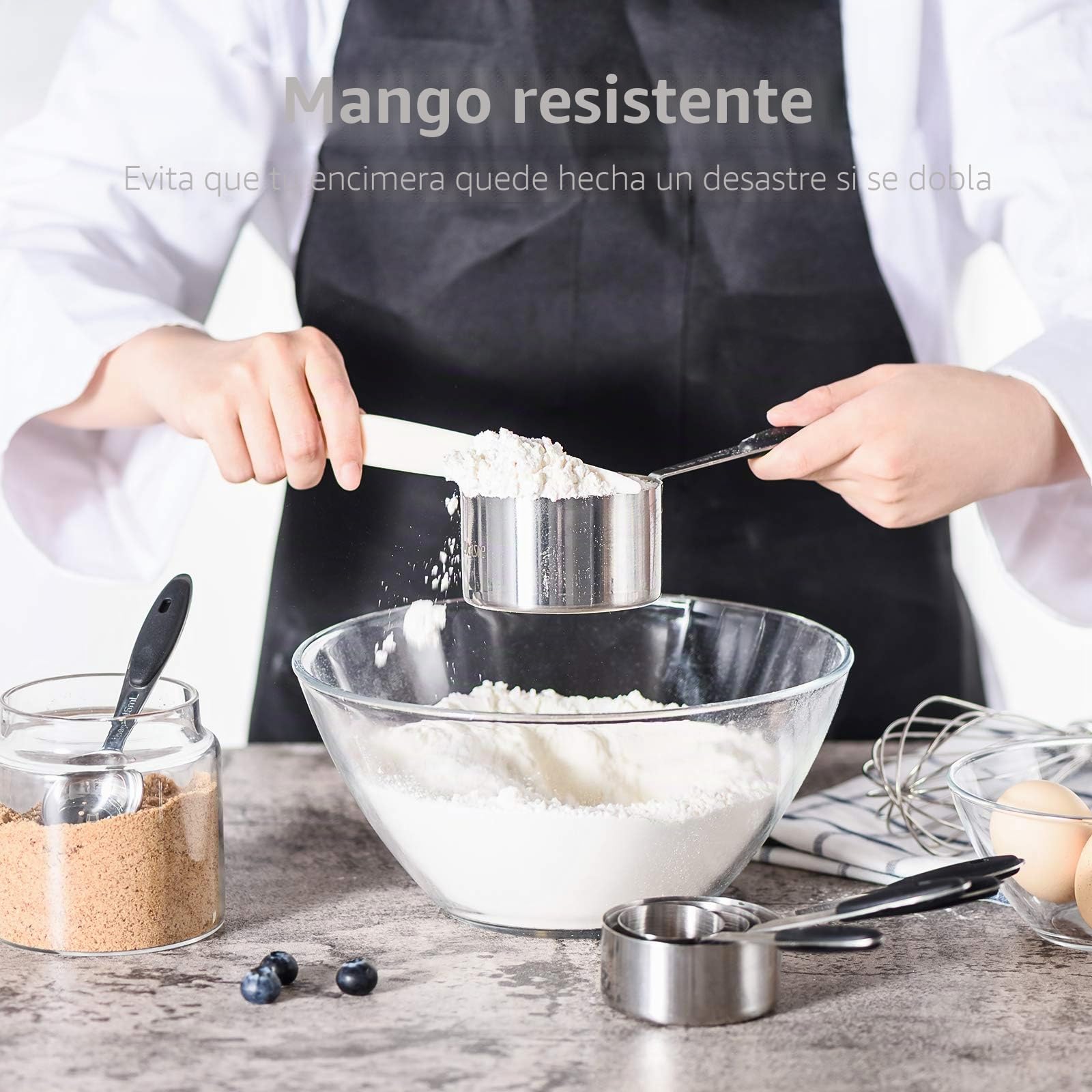 U-Taste Tazas Cucharas Medidoras Juego, acero 18/8, 10 Piezas, Negro | Reposteria Hornear y Cocinar en la Cocina, Mango de Grosor Mejorado