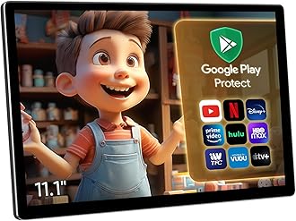 11.1-inch 2K QLED Touch Screen Android 14 Portable Car TV, Car Rear Seat Headrest Monitor Multi-Medias Video Player, Support Phone Mirror Link WiFi Bluetooth, HDMI/RCA Input 2G+32GB