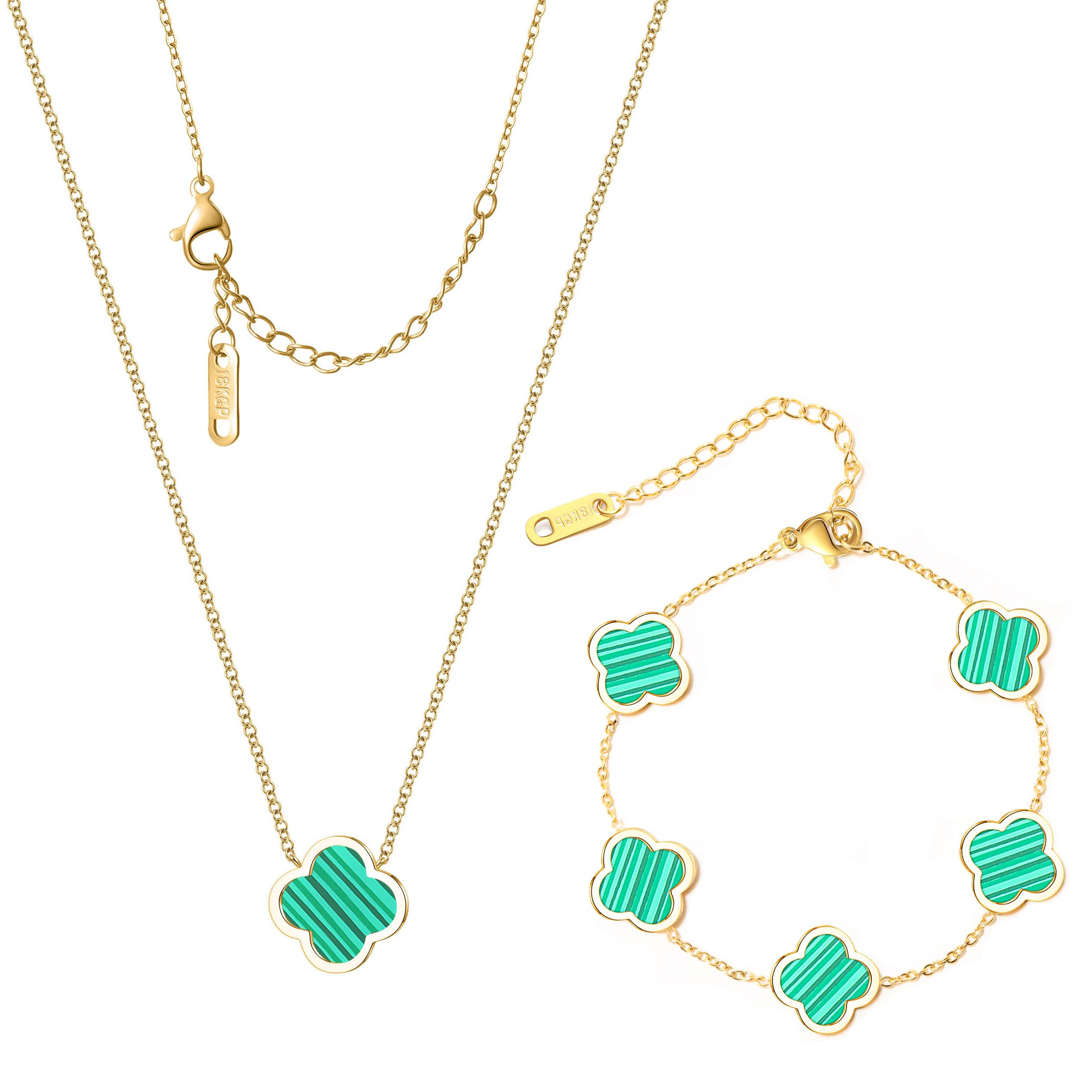 Delicacy Clover Bracelets Necklace Set:Clover Necklaces Clover Bracelet Women Link Bracelets Cute Gold Jewelry