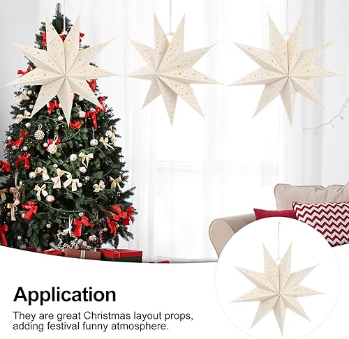 Miniatura 4 de 3 faroles de papel de estrella con pantalla de 9 estrellas puntiagudas para Navidad, Año Nuevo, boda, fiesta, vacaciones, cumpleaños, 13.78 x 13.78