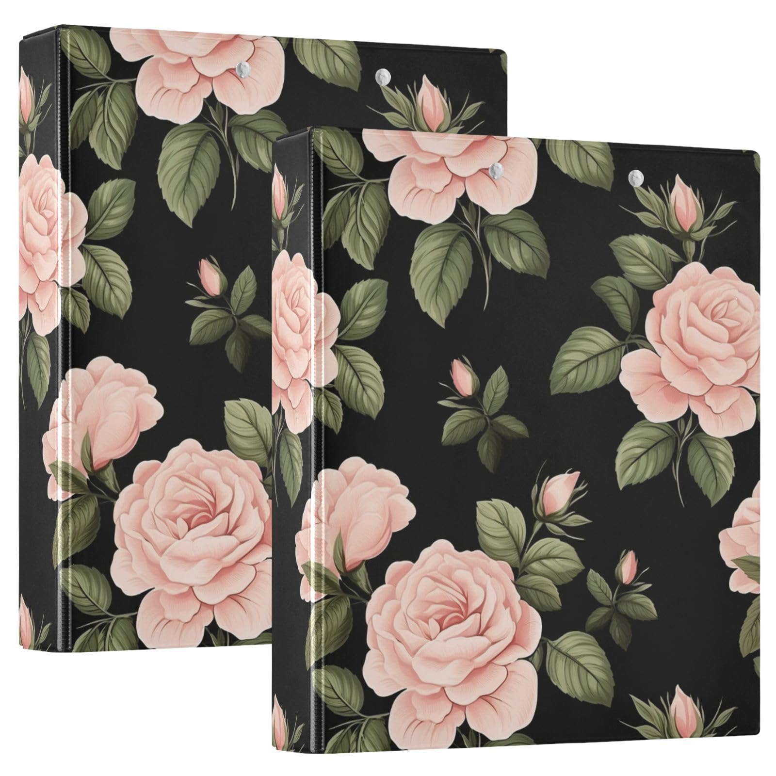Raccoglitore a 3 anelli con stampa floreale rosa e rosa, 3,8 cm, contiene 200 fogli con 3 tasche interne in PVC trasparente, per scuola e ufficio