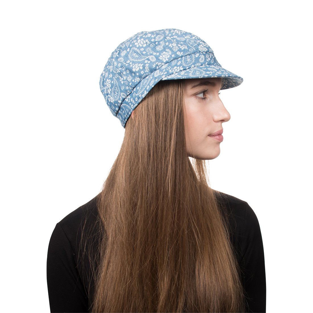 Denim Jeans Ladies Spring Summer Cap with Paisley Floral Pattern