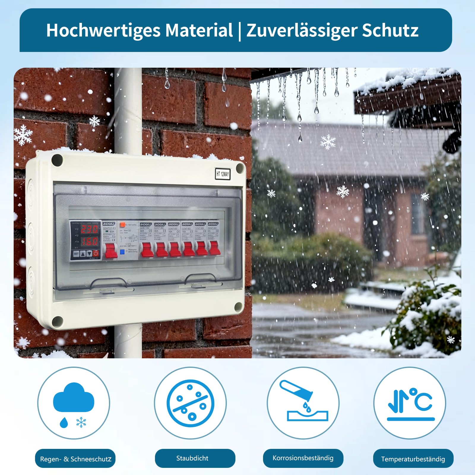 Sicherungskasten Aufputz, Verteilerkasten mit FI-Schutzschalter überspannungsschutz, 2 * 32A, 2 * 16A, 2 * 6A AC Trennschalter, IP65 Stromverteilerkasten für Werkstatt, Garage, Wohnmobile