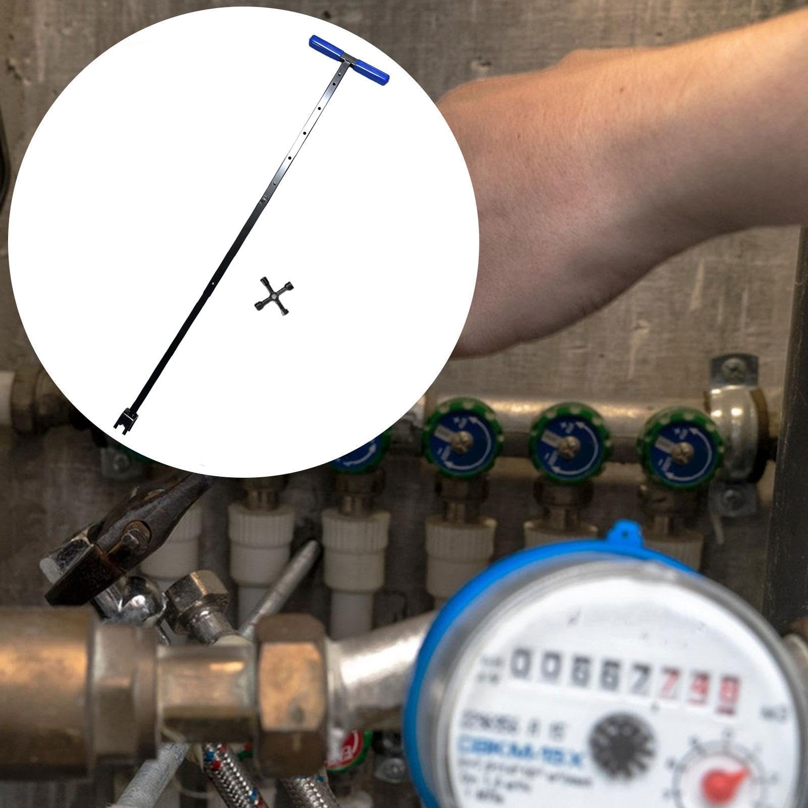 2 Piezas Llave de Medidor de Agua con Mango en T Llave Ajustable Multifuncional Herramienta para Abrir Y Cerrar Válvulas Fabricada en Acero Resistente, Azul Telescópico