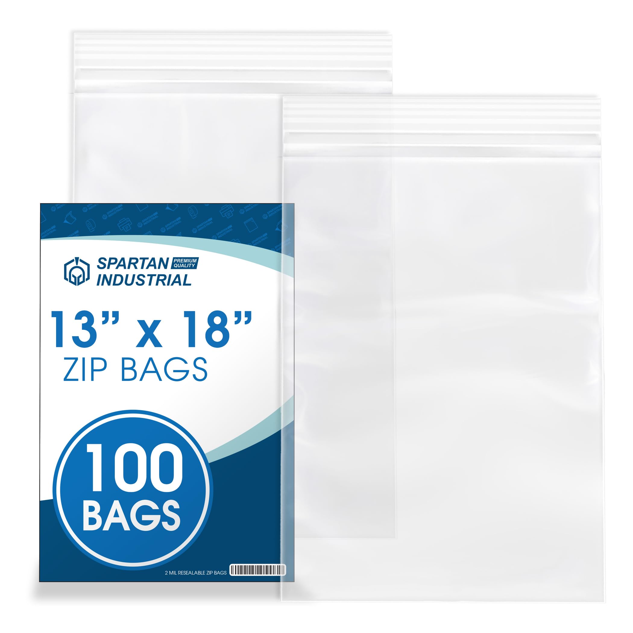 Spartan Industrial - 13" X 18" (100 Count) 2 Mil Clear Reclosable Zip Plastic Poly Bags with Resealable Lock Seal Zipper