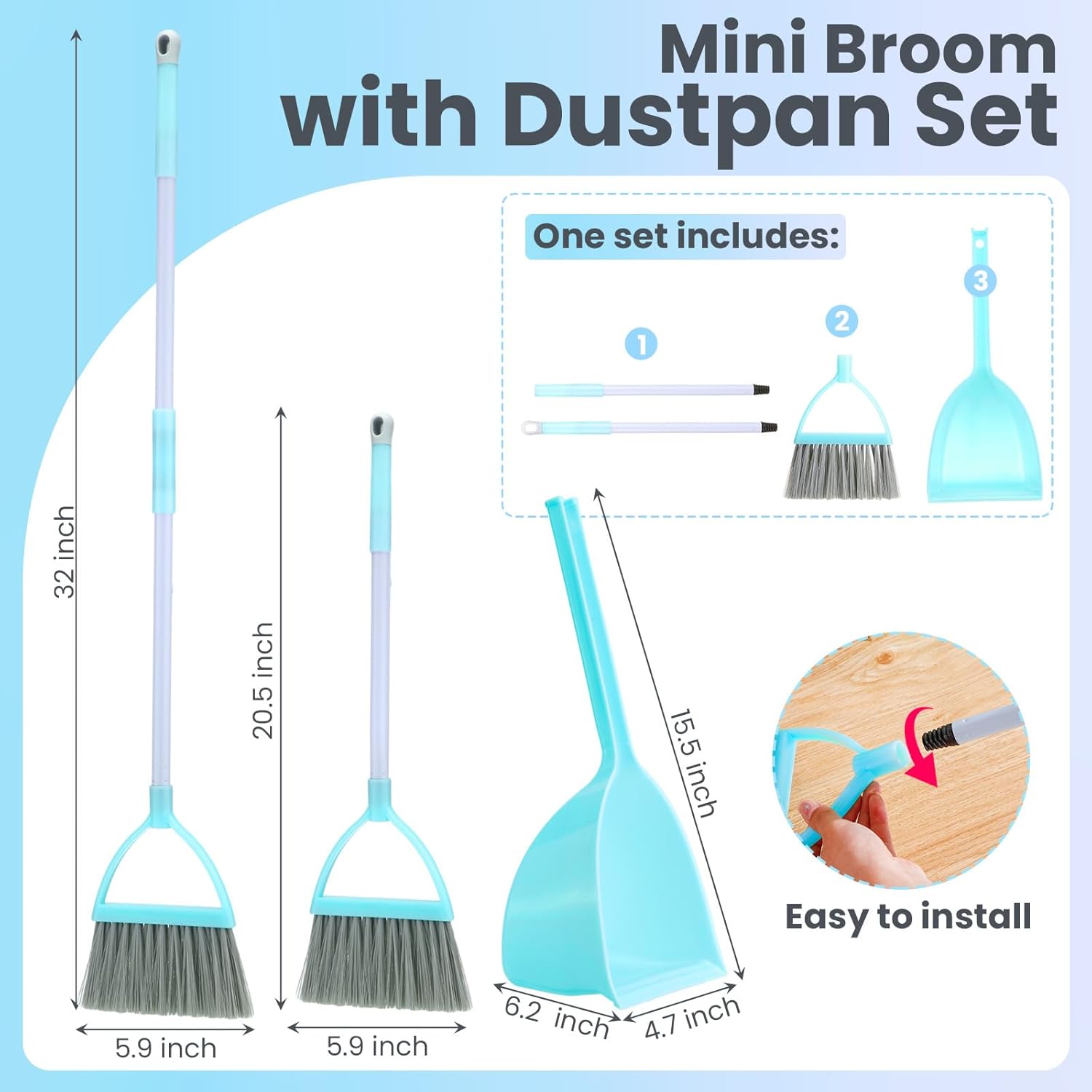 Norme 4 Set Kids Broom and Dustpan Set 20.5 inch, 32 inch Mini Broom