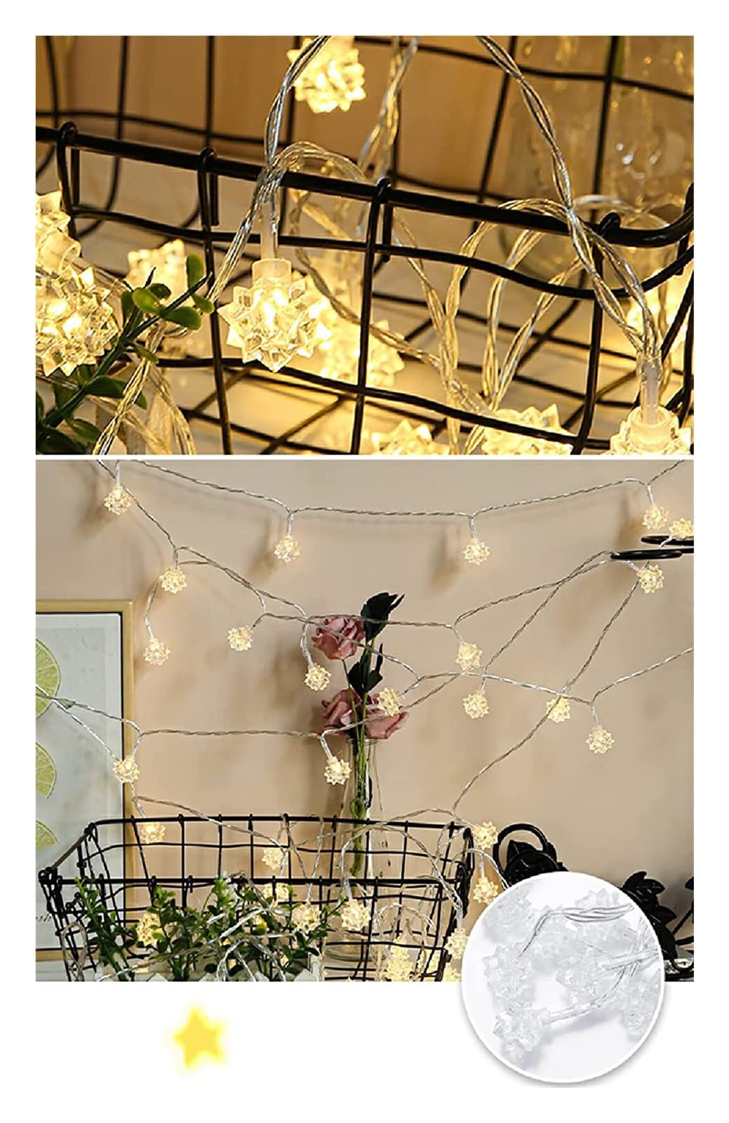 Lichterketten, Extra große Weihnachtsdekoration for draußen, Schneeflockenlichter(Silver,4.5M)