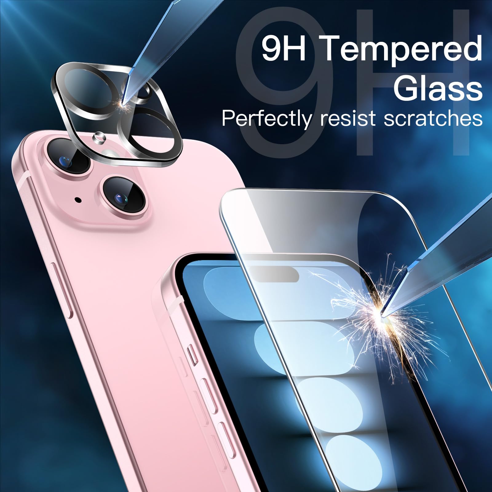 JETech Pellicola Protettiva per iPhone 15 6,1 Pollici con Protezione Fotocamera, Strumento Installazione Facile, Vetro Temperato Film, HD Chiaro, Pacco da 2 Ciascuno