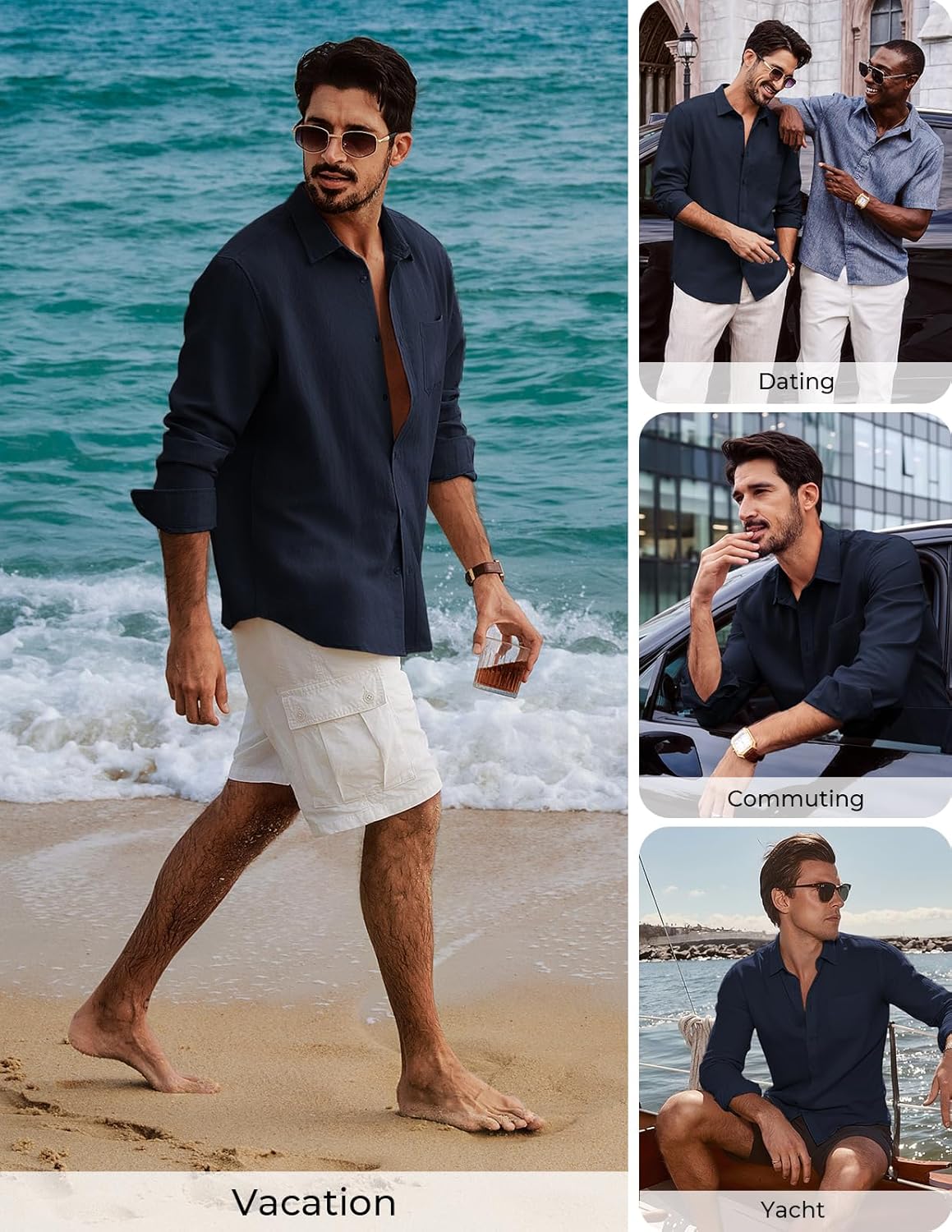 PJ PAUL JONES Men's Casual Button Down Shirts Long Sleeve Linen Beach Wedding Shirt Summer Vacation Shirt for Men - Image 4