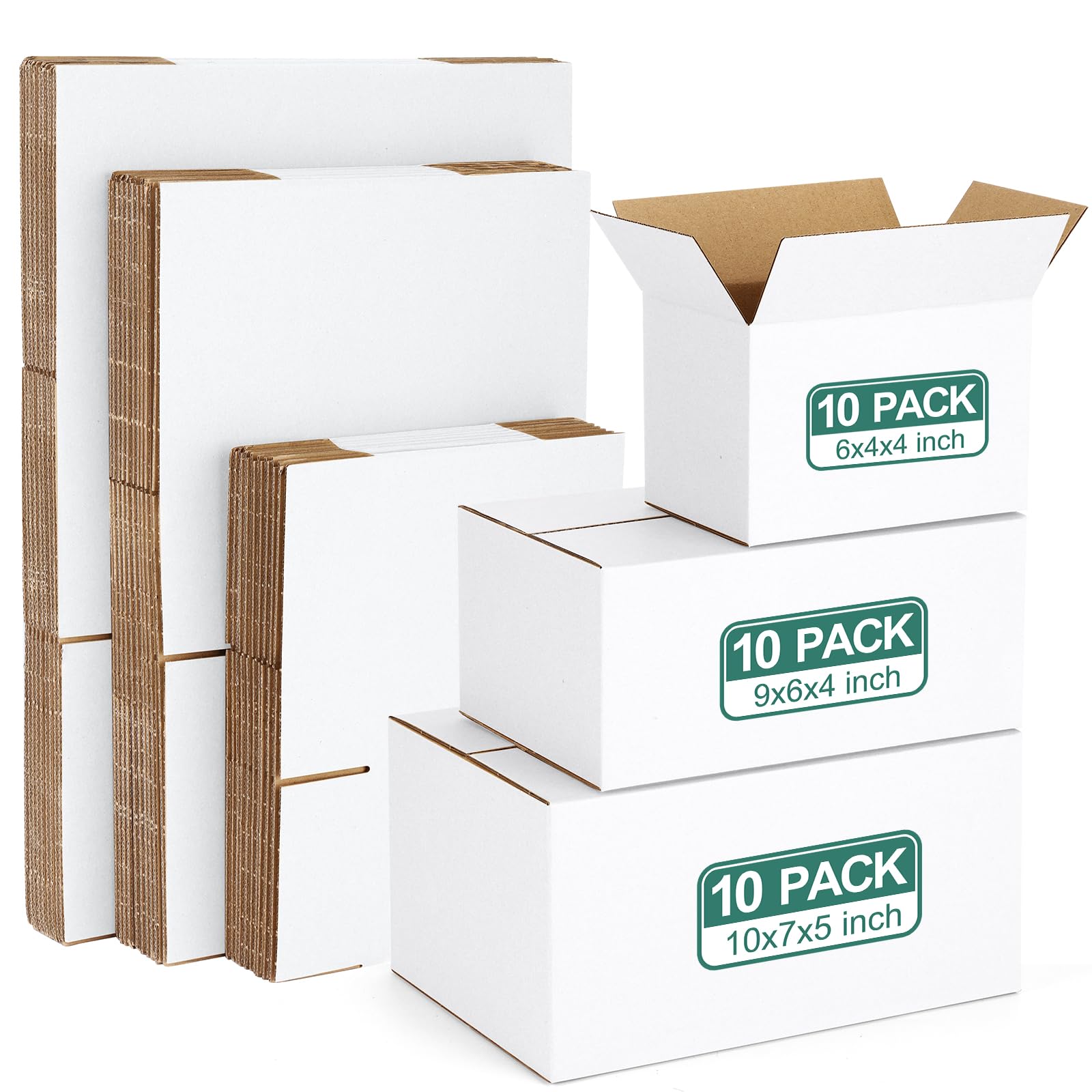 Eupako Lot de 30 petites boîtes d'expédition blanches ondulées de tailles assorties, boîtes en carton pour emballage de petites entreprises, envoi, 15,2 x 10,2 x 10,2 cm, 22,9 x 15,2 x 10,2 cm et 10 x