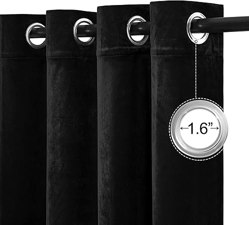 Miniatura 2 de RYB HOME Cortinas de terciopelo negro de 84 pulgadas de largo, 2 paneles, cortinas opacas de felpa para ventana, reducción de ruido, cortinas de