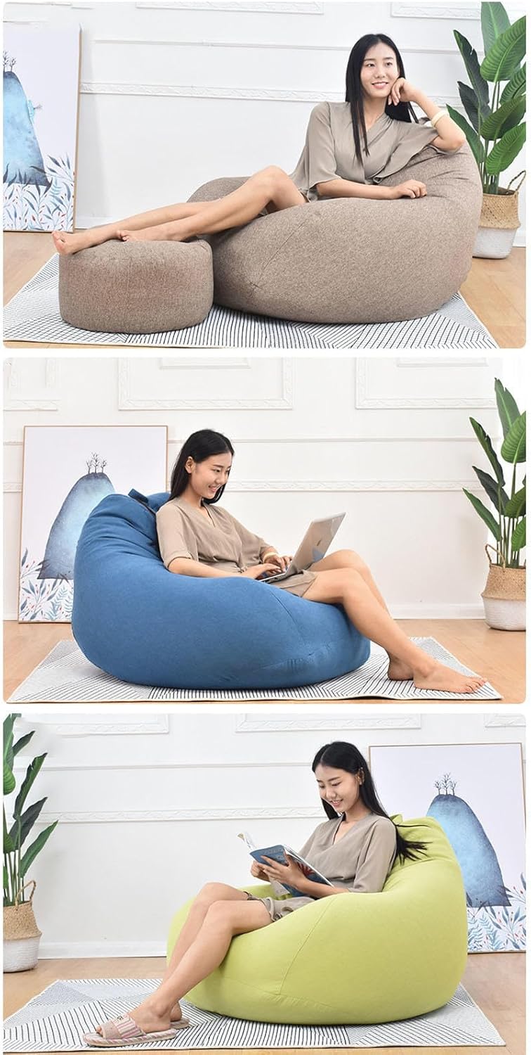 Bean Bag Chair Cover Stuffed Animal Storage Beanbag Large Bean Bag Chair Cover for Adults（No Filler） Washable Lazy Sofa Cover for Living Room Bedroom,DarkGreen-Medium