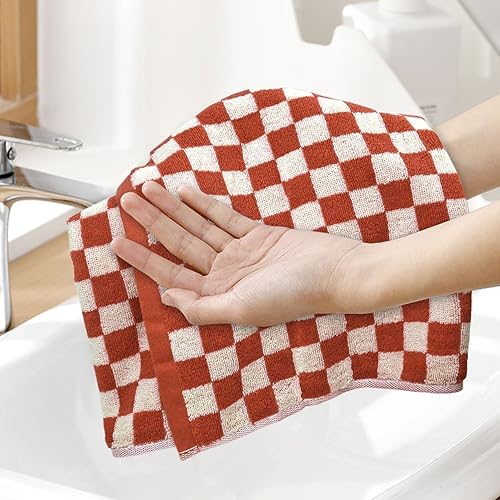 Vista 17 de Jacquotha 4 toallas de mano para baño a cuadros, algodón suave, absorbente, bonita toalla de baño a cuadros, decoración de otoño, 13 x 29 pulgadas