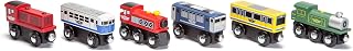 Maxim Enterprise Wooden Train Cars (6-Pc. Set) Rolling Locomotive Engines with Magnetic Links for Pulling Cars and Cabooses | Bridge and Track Use | Compatible with Thomas, BRIO, Melissa and Doug