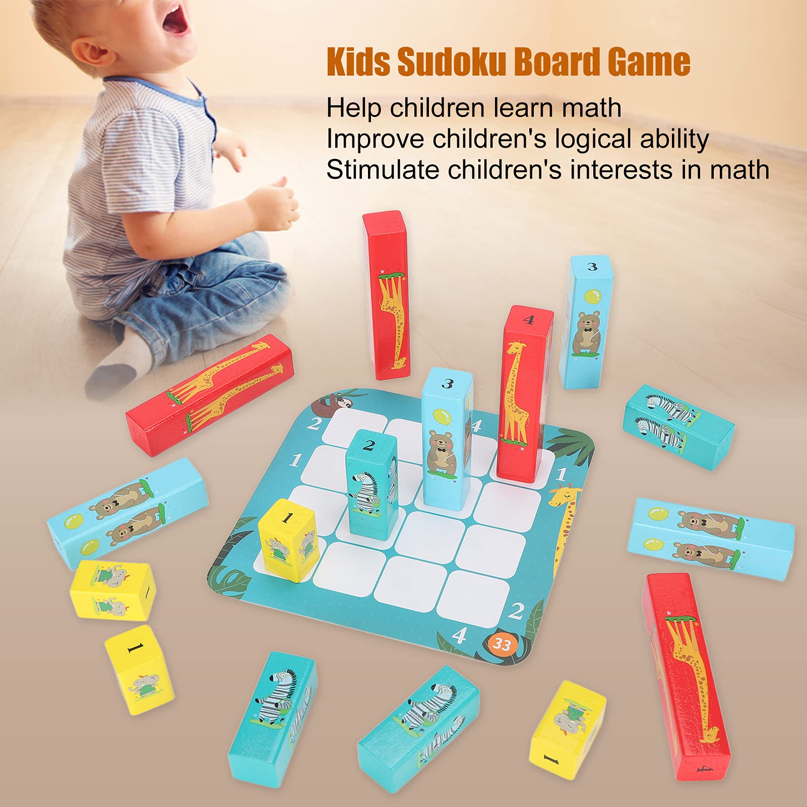 Juego de Mesa Sudoku de Madera para Niños, Rompecabezas Educativo con Números, Juguete para el Pensamiento Lógico, Material de Haya de Más de 3 Años