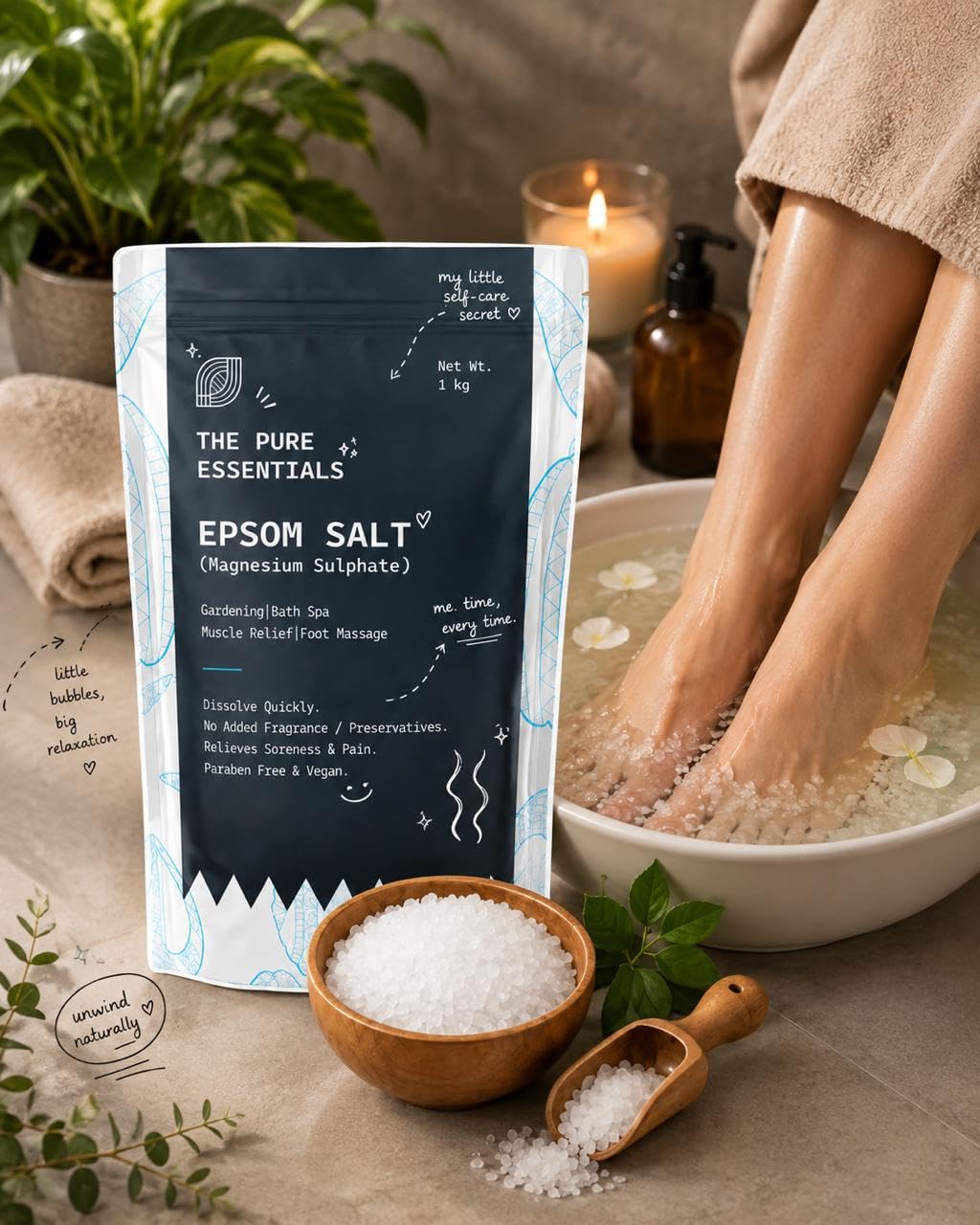 Epsom Bath Salt Crystal and Bath | For refreshing bath soak, relieves aches & pain - 1KG-picture-46