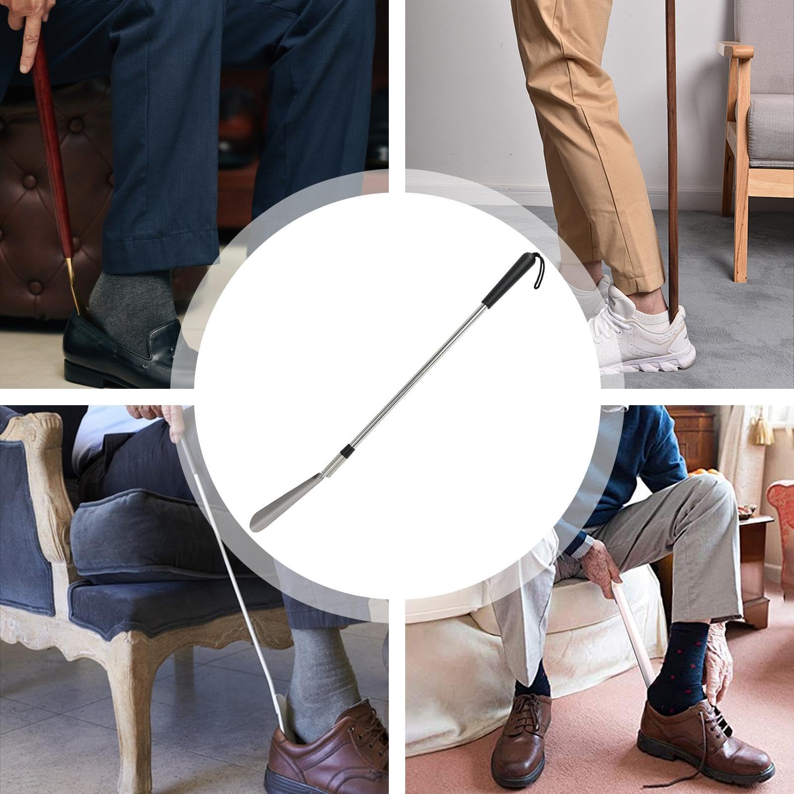 Zapatilla larga,Zapato de manga larga - Calzador de acero inoxidable con | resorte retráctil largo | Bastón de zapatos, ayuda para el hogar, embudo sin curvatura para hombres, mujeres embarazadas,