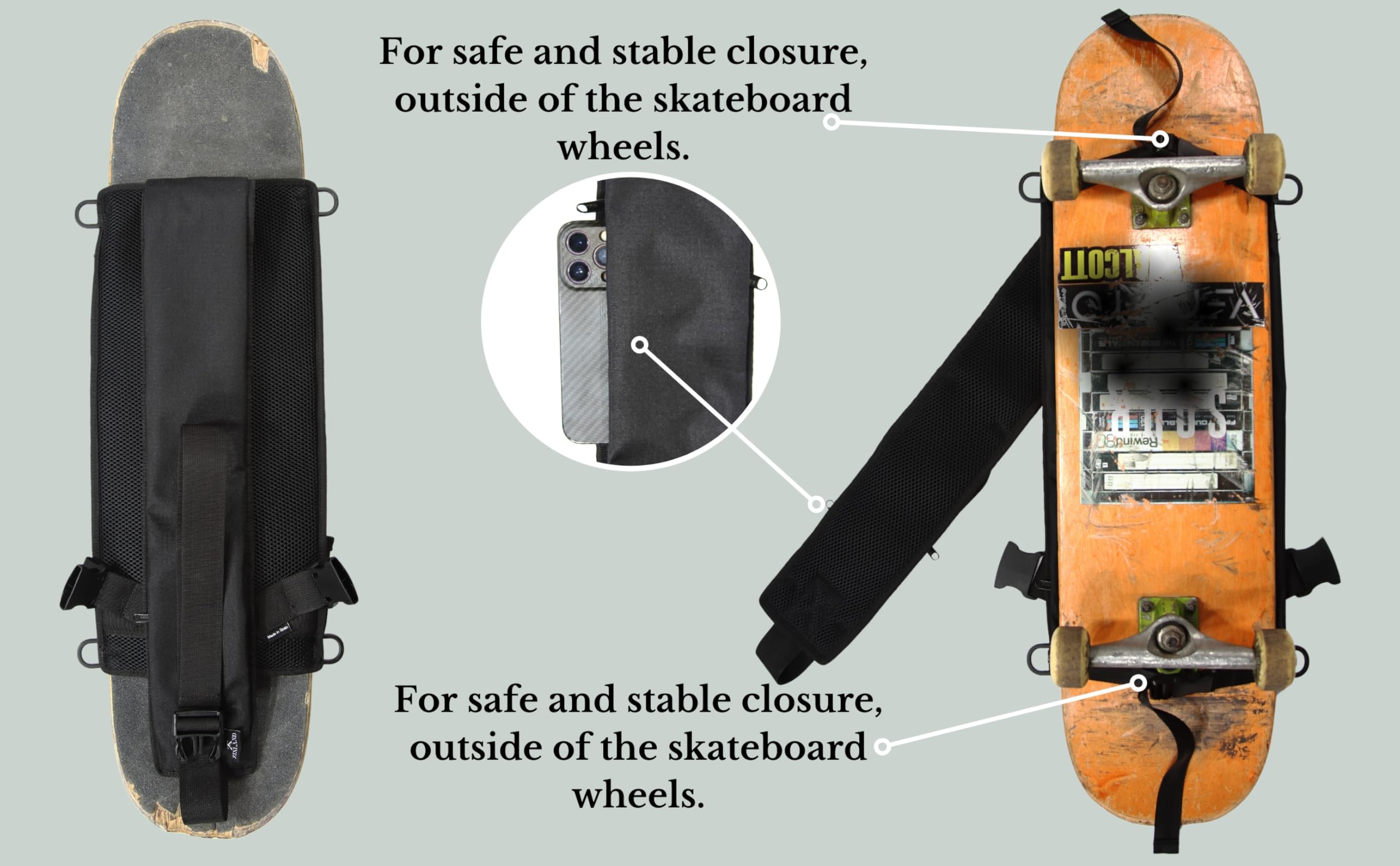 Sac Skateboard imperméable avec Poches secrètes, Sac à Dos réglable pour Planche à roulettes