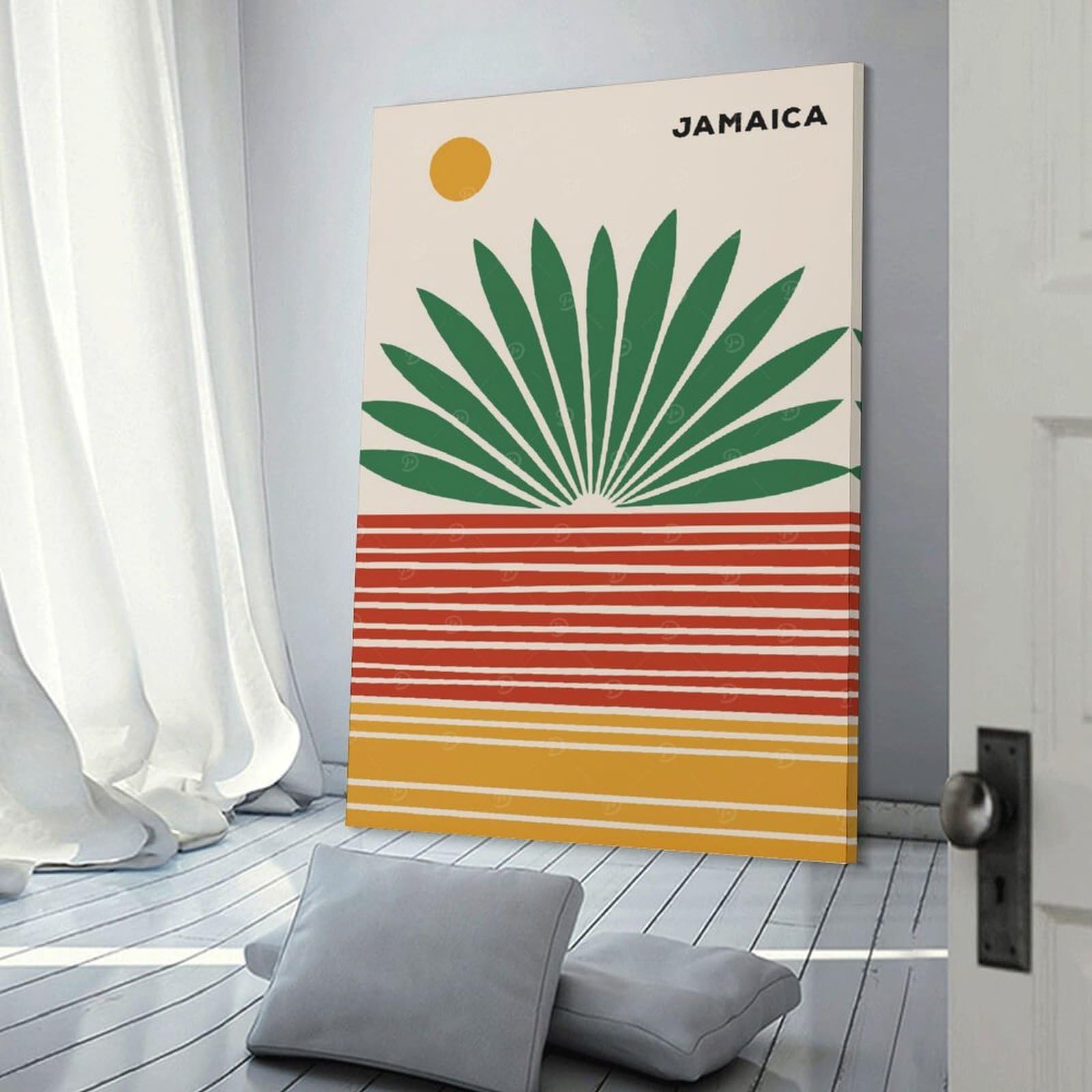 Junmoney Hanging Wall Art Jamaica Palm Sunset, 24x36inch(60x90cm), for Wall Displays, Bedrooms Or Room Updates, Wall Decor Suited to Curated Displays
