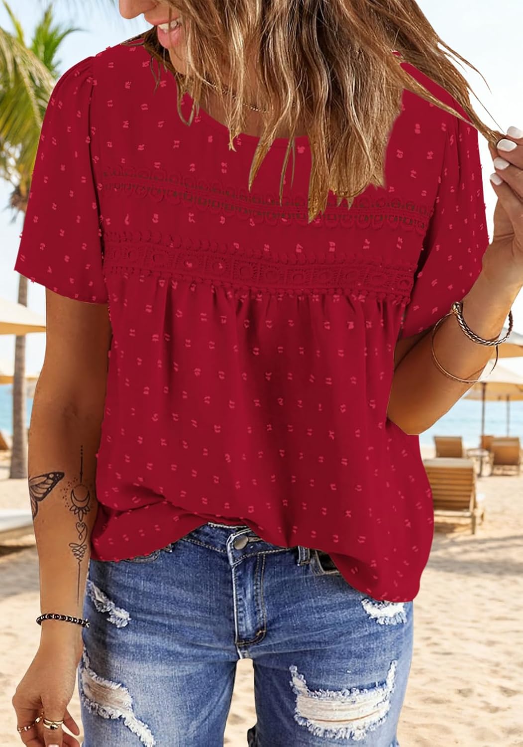 BETTE BOUTIK Women Boho Tops Short Sleeve Summer Flowy Shirts Dressy Casual Loose Trendy Blouses - Image 2