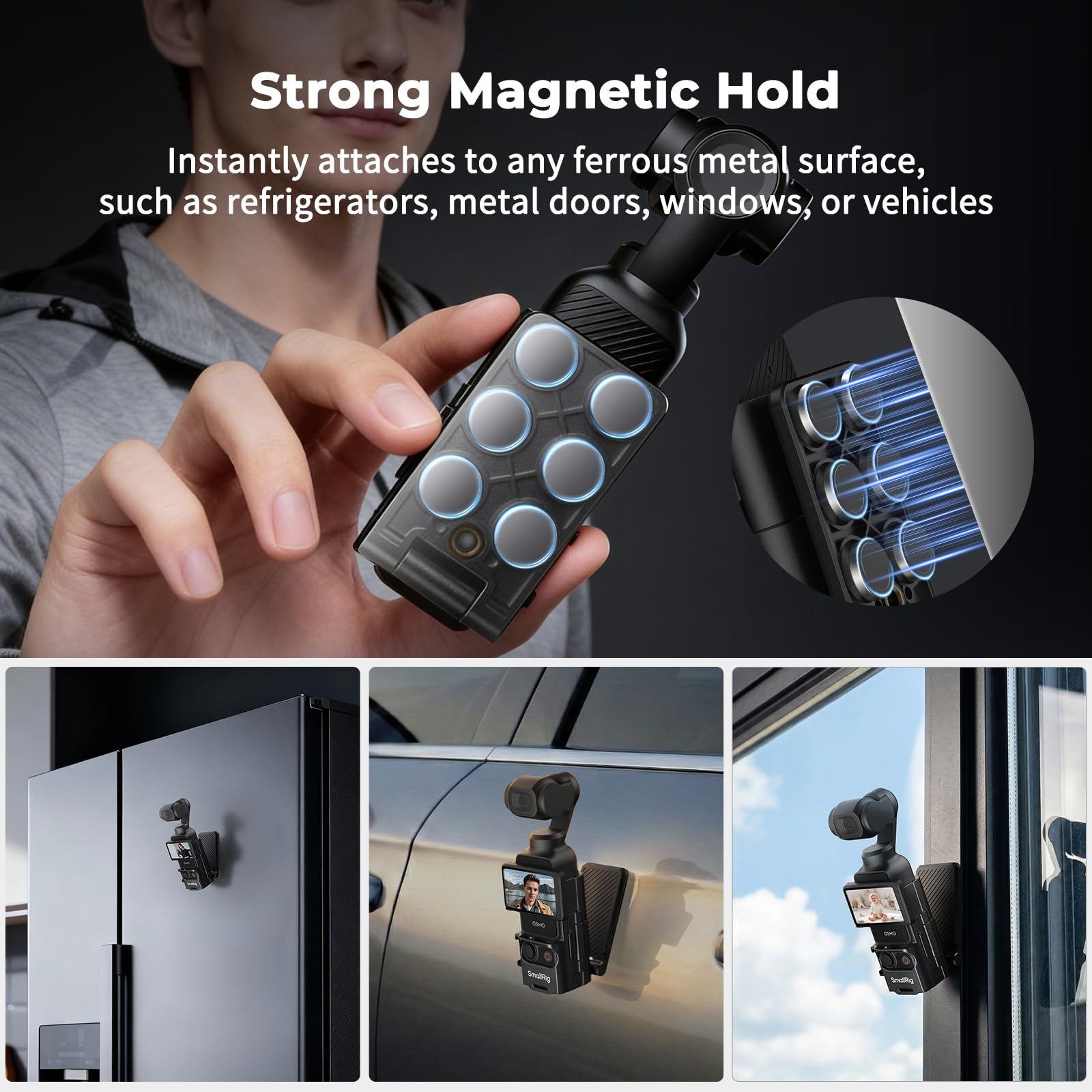 SMALLRIG Magnetyczny statyw do DJI Osmo Pocket 3, regulowany uchwyt 180° z zimną stopką, otwór gwintowany 1/4"-20, wielofunkcyjna rama rozszerzeń Pocket 3 z magnesem i przyssawką, akcesoria - 5631
