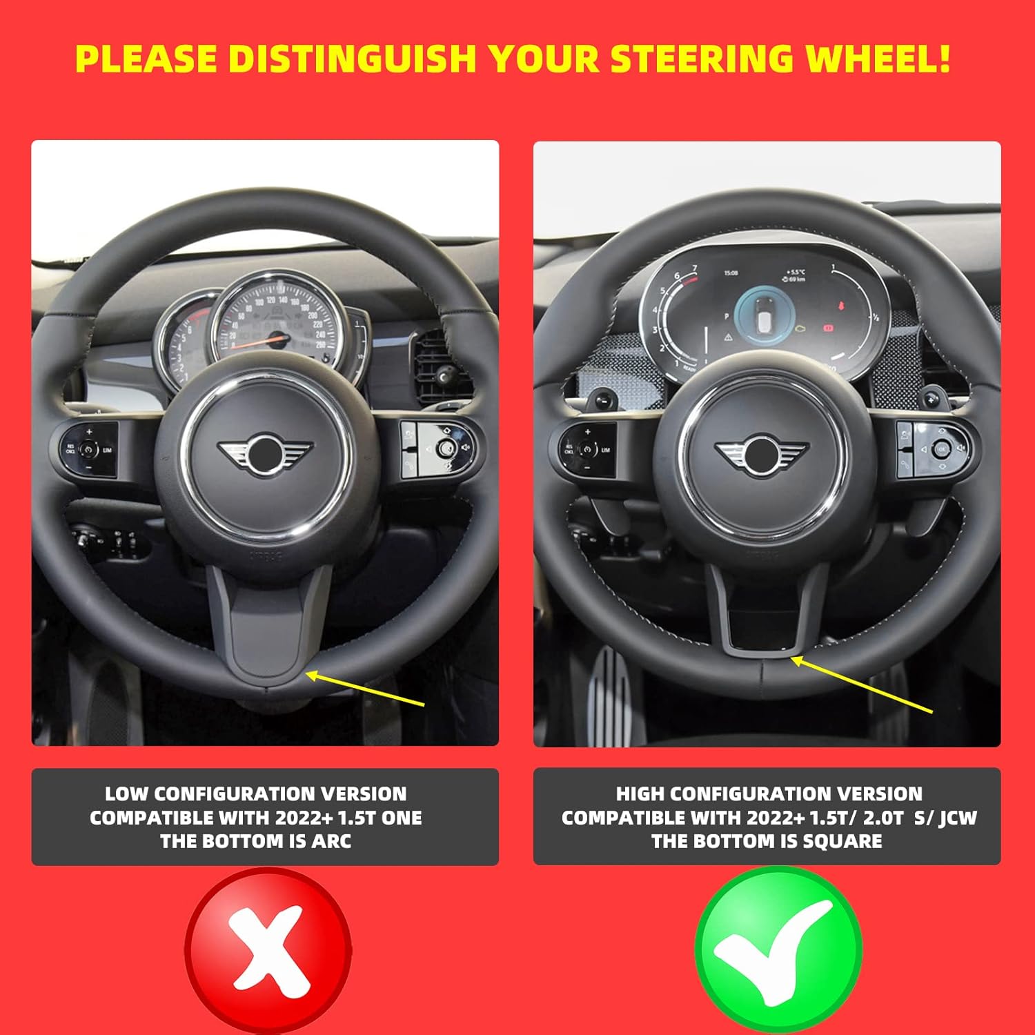 Dry Carbon Fiber Steering Wheel Sticker Cover Dashboard Caps Decal Trim Case for Mini Cooper One F54 Clubman F55 F56 Hatchback F57 Convertible F60 Countryman 2022+ (High Configuration Version)