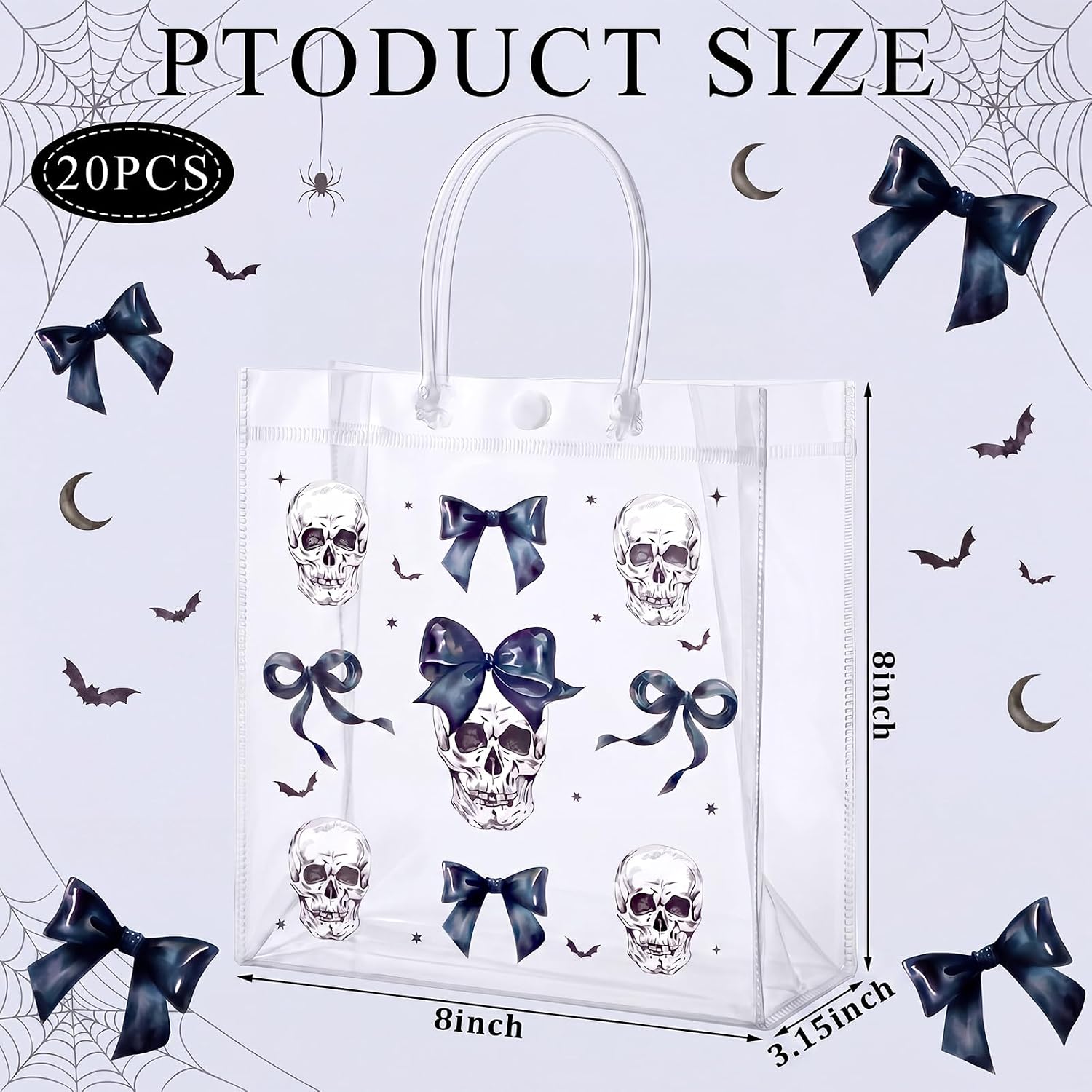 SilTriangle 20 Pcs Halloween Gothic Bow Skull Gift Bags with Handles image 3