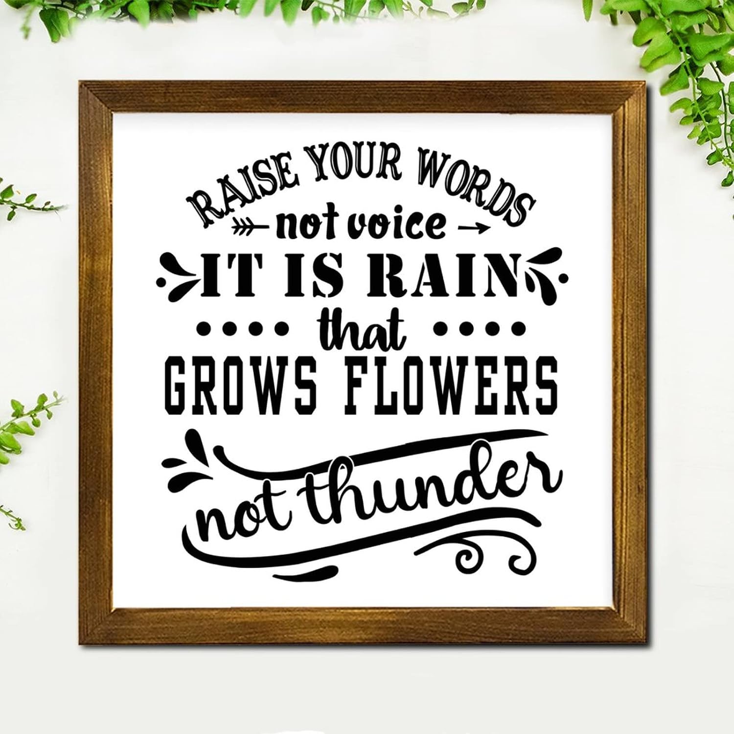 Raise Your Words Framed Wood Signs Heart Warming Door Sign Classic Wall Decor Farmhouse Rustic Wooden for Home Kitchen Living Room Kitchen Housewarming Gift 12x12 Inch