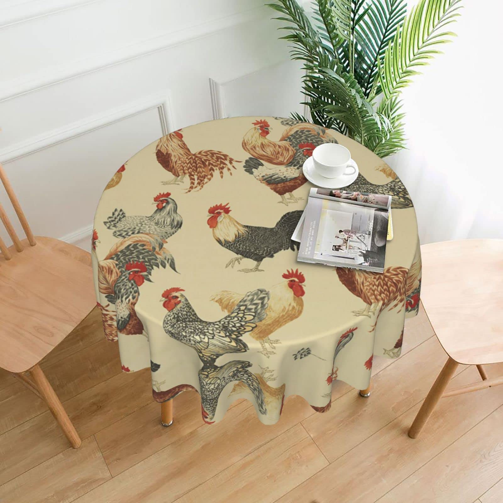 Lawenp Animal Art Chicken Painting Decorative Round Table Cloths - 60 Inches in Diameter for Buffet Tables, Parties, Holiday Dinners.