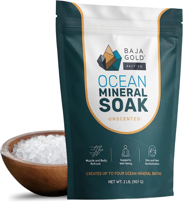 Ocean Mineral Soak, Magnesium Bath Soak, Unscented, 2 lb Bag | Natural Magnesium and Trace Elements Soak for Bath and Muscle Relaxation, Vegan, No Additives, Bath Soak, Resealable Bag