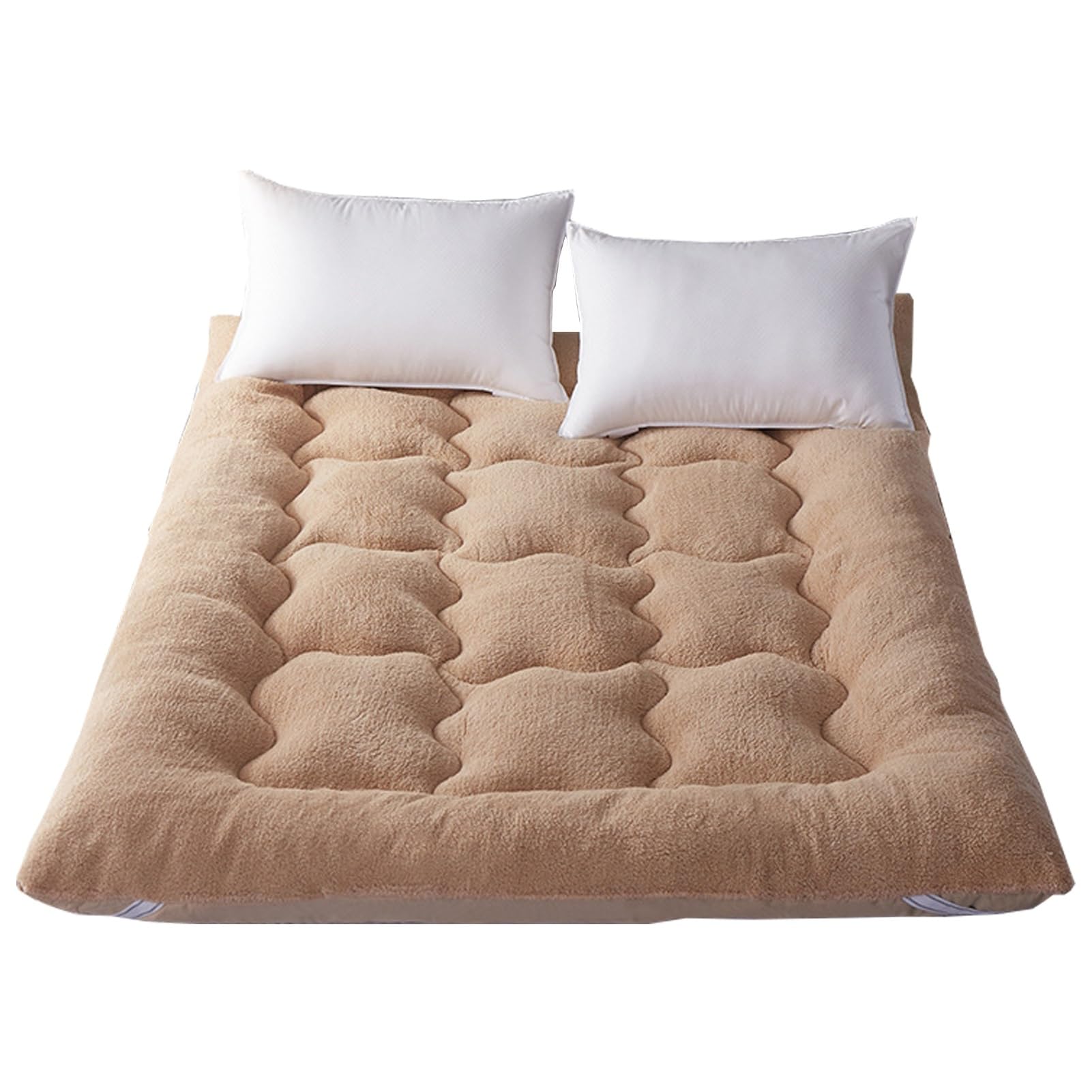 Meiiron Thickening Mattresses Futon Floor Mattress Soft Folding Portable Mattress Double Japanese Futons, Tatami Mat Roll Up Bed Camping Sleeping Pad for Guest Couch Dormitory(Khaki,150x200cm)