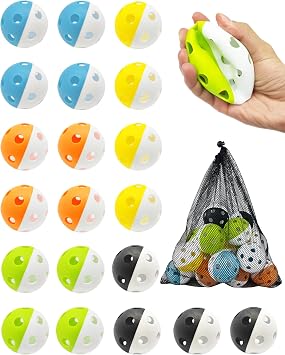 Tarutaru 20 Pack Plastic Practice Balls for Baseball & Softball - Soft Ball for Baseballs Hitting, Pitching, Batting Training, Lightweight Hollow Limited Flight Indoor & Outdoor Sport Diameter 2.83in