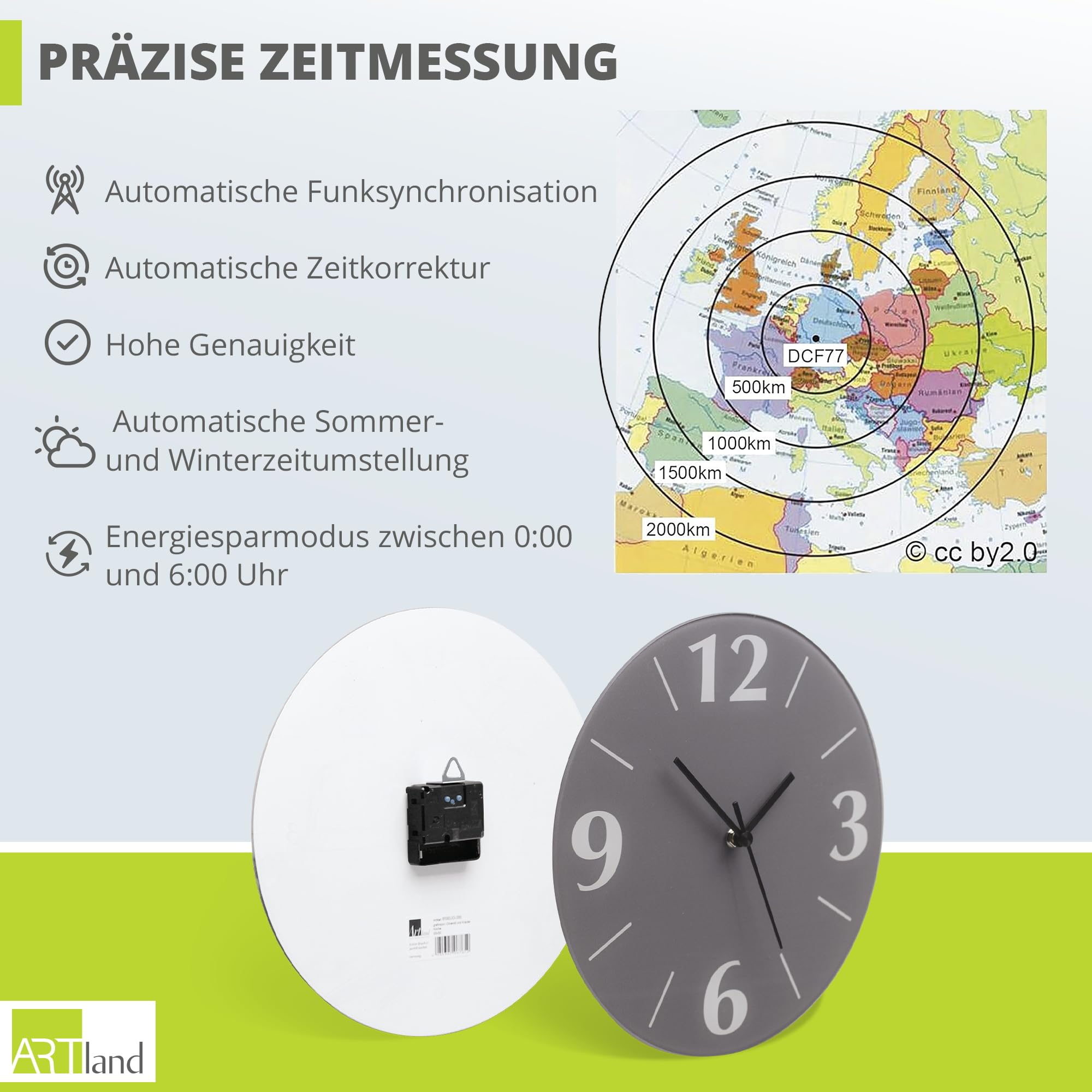 ARTLAND Wanddeko Wanduhr ohne Tickgeräusche Glas Funkuhr Ø 30 cm Rund Lautlos Abstrakt Modern Design Ausgefallen Deko Orange U1UO