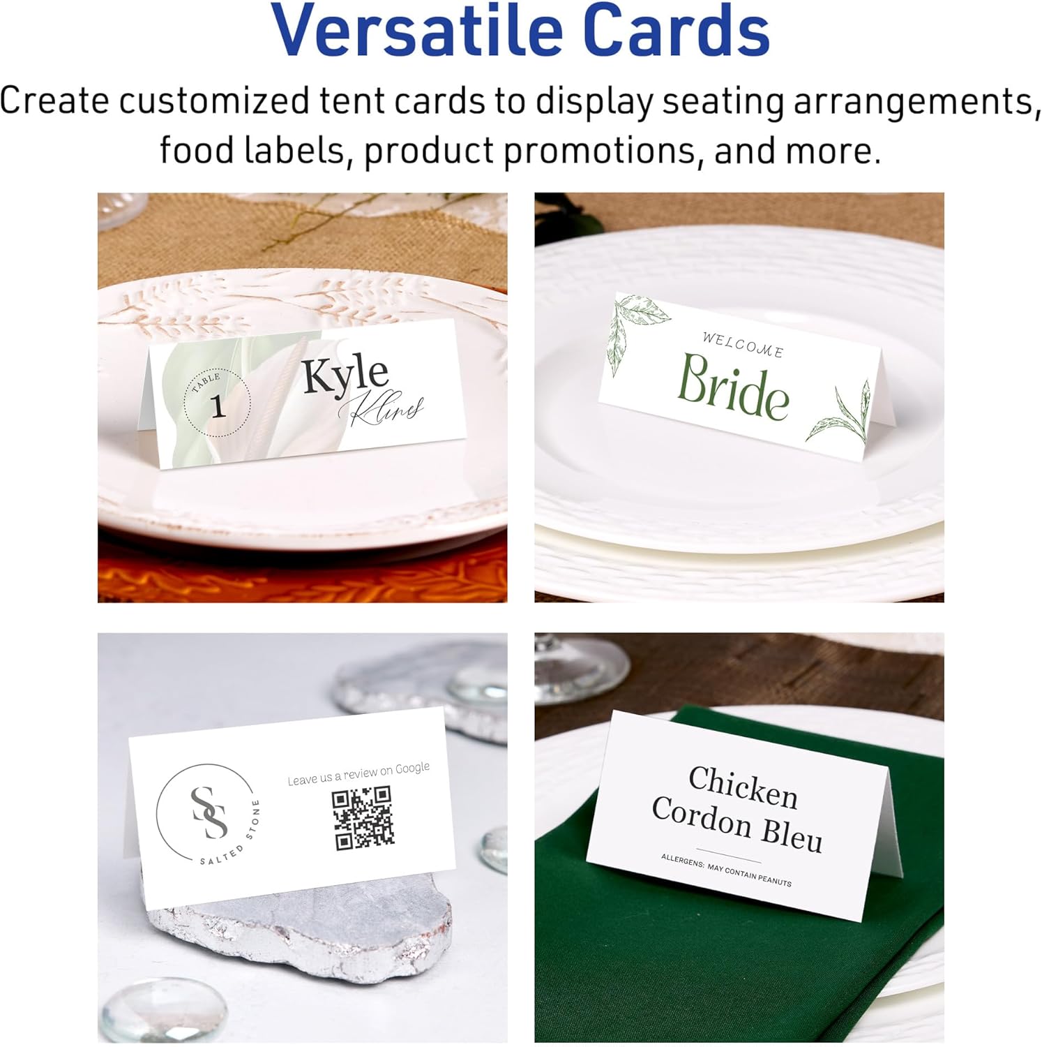 Avery Printable Rectangle Tent Cards with Sure Feed Technology, 2-1/6" x 4", Matte White Cardstock, Print-to-the-Edge, Laser/Inkjet, 100 Total, Great for Table Talkers, Promotional Signs, and More