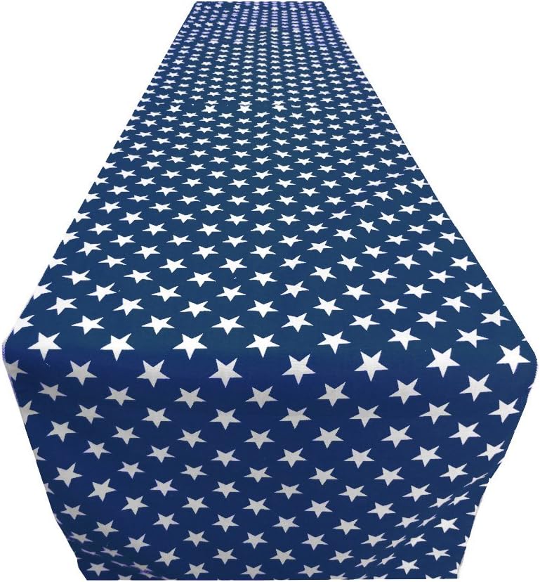 lovemyfabric 4th of July Solid Table Linen Set with 1 Solid Navy Blue Polyester Tablecloth, 8 Navy Blue Star Napkins, and 1 Navy Blue Star Runner