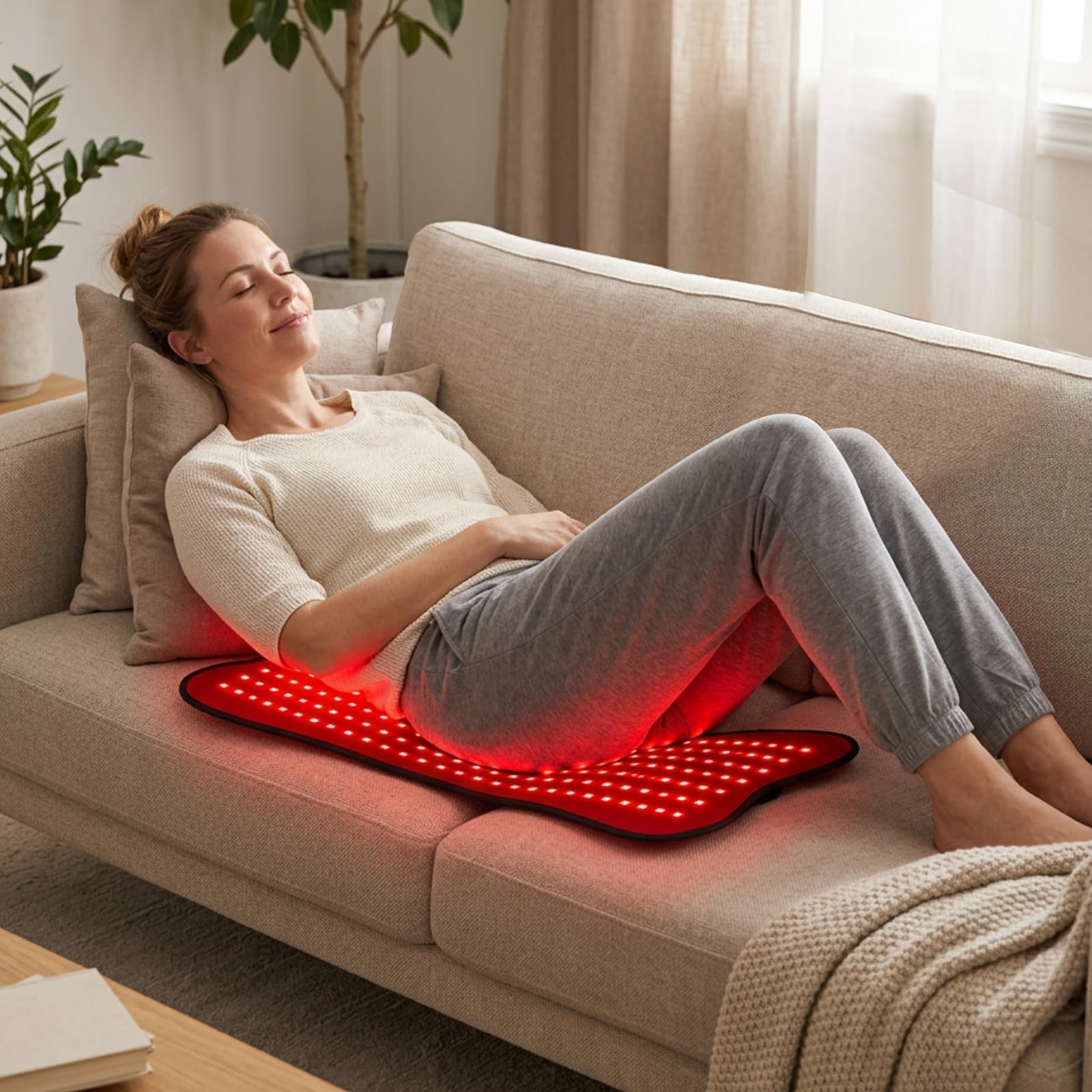 Esterilla de luz roja para terapia corporal, 210 ledes con 660 nm de luz roja y 850 nm infrarrojo cercano, 80 x 35 cm, 5 ajustes de brillo y tiempo para espalda, piernas, cintura y hombros